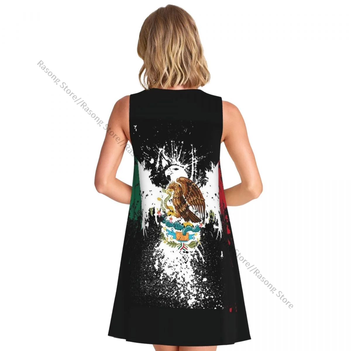Women's Dress Mexico Flag Eagle Summer Casual T Shirt Beach Cover up Tank Dress