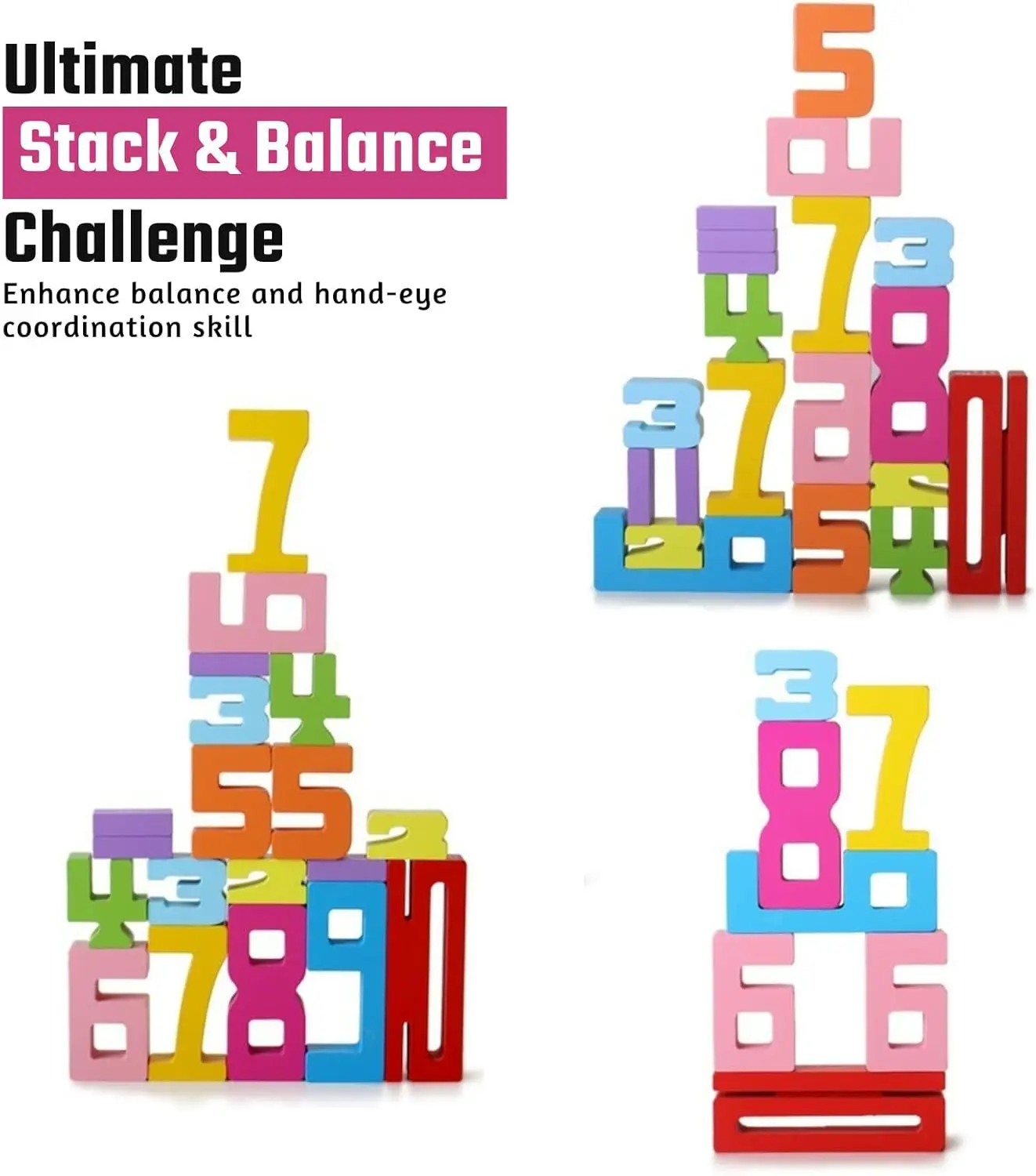 Wooden Number Building Blocks Montessori Math Stacking Number Blocks Toys,Digital Building Blocks, STEM Learning Toys