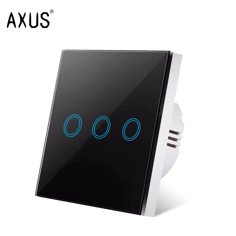 Axus EU Touch Switch AC100-240V LED Tempered Glass Wall Light Sensor Switch 1/2/3 Gang 3