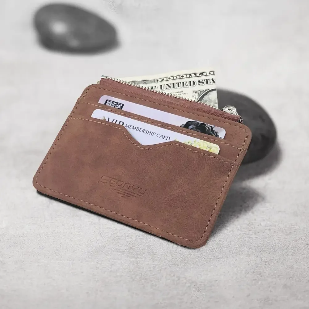 

Simple Frosted Gift for Dad Leather Short Retro Card Holder Wallet Money Clip Coin Purse