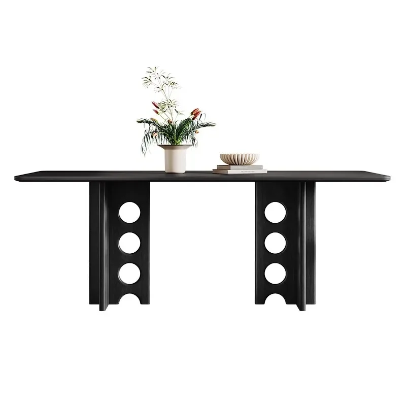 01Slate small apartment modern simple antique designer new rectangular solid wood dining table