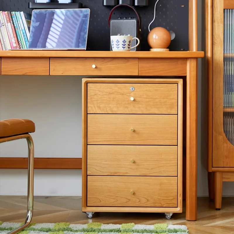 #Solid Wood File  Storage Four Bucket Cabinet Under Desk With Lock Drawer Cabinet Study