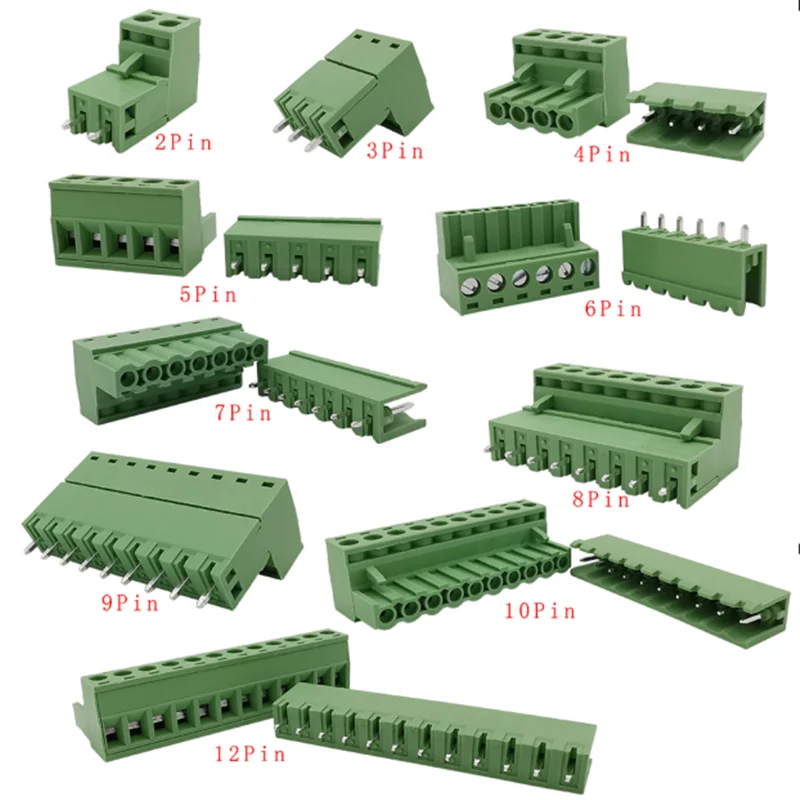 5Pair 2EDG 5.08 PCB terminal Block Connector 5.08mm Socket Plug Screw Terminal Block 2-12Pin 2edg Straight Needle Header Socket