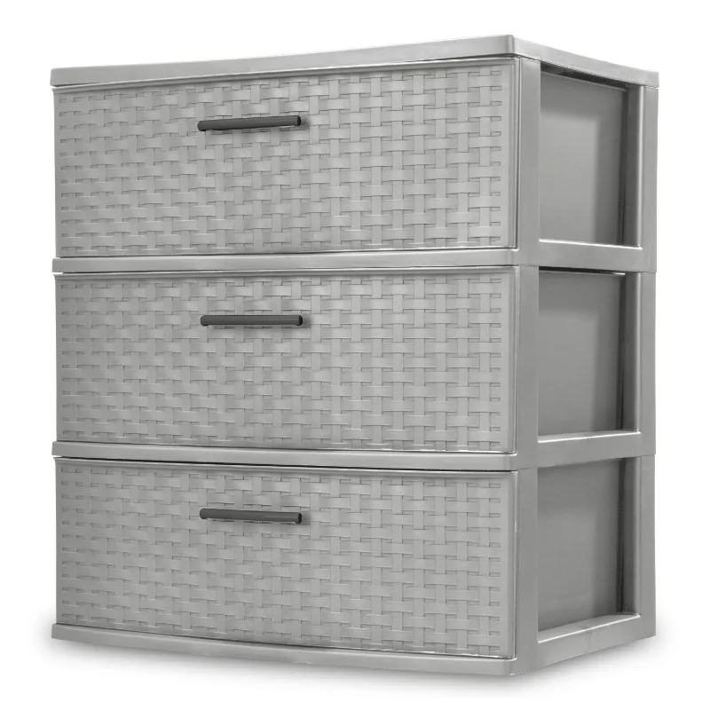 (2 pack) 3 Drawer Wide Weave Tower Plastic, Cement, Case of 1