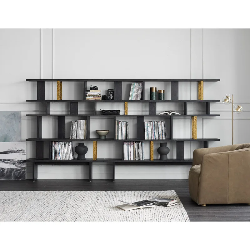 Study locker display cabinet Nordic retro solid wood bookcase combination floor bookshelf Industrial style living room shelf