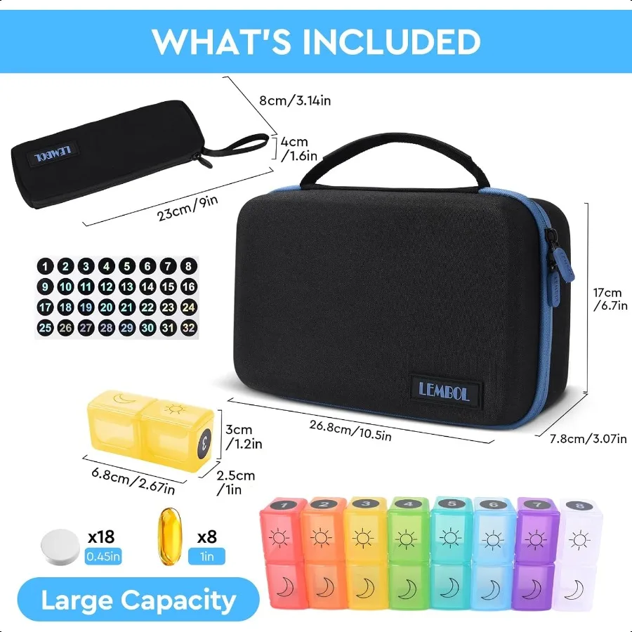 Monthly Pill Organizer 2 Times a Day 30 Day Pill Organizer Box AM PM with Weekly Pill Bag 32 Daily Large Compartments 1 Month P