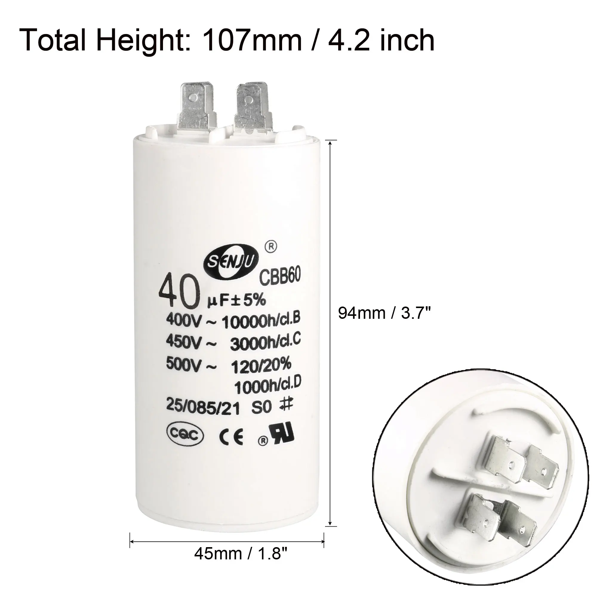 CBB60 Run Capacitor AC450V 12/14/16/25/30/35/40/60/80uF Double Insert 50/60Hz Cylinder White for Air Compressor Water Pump Motor