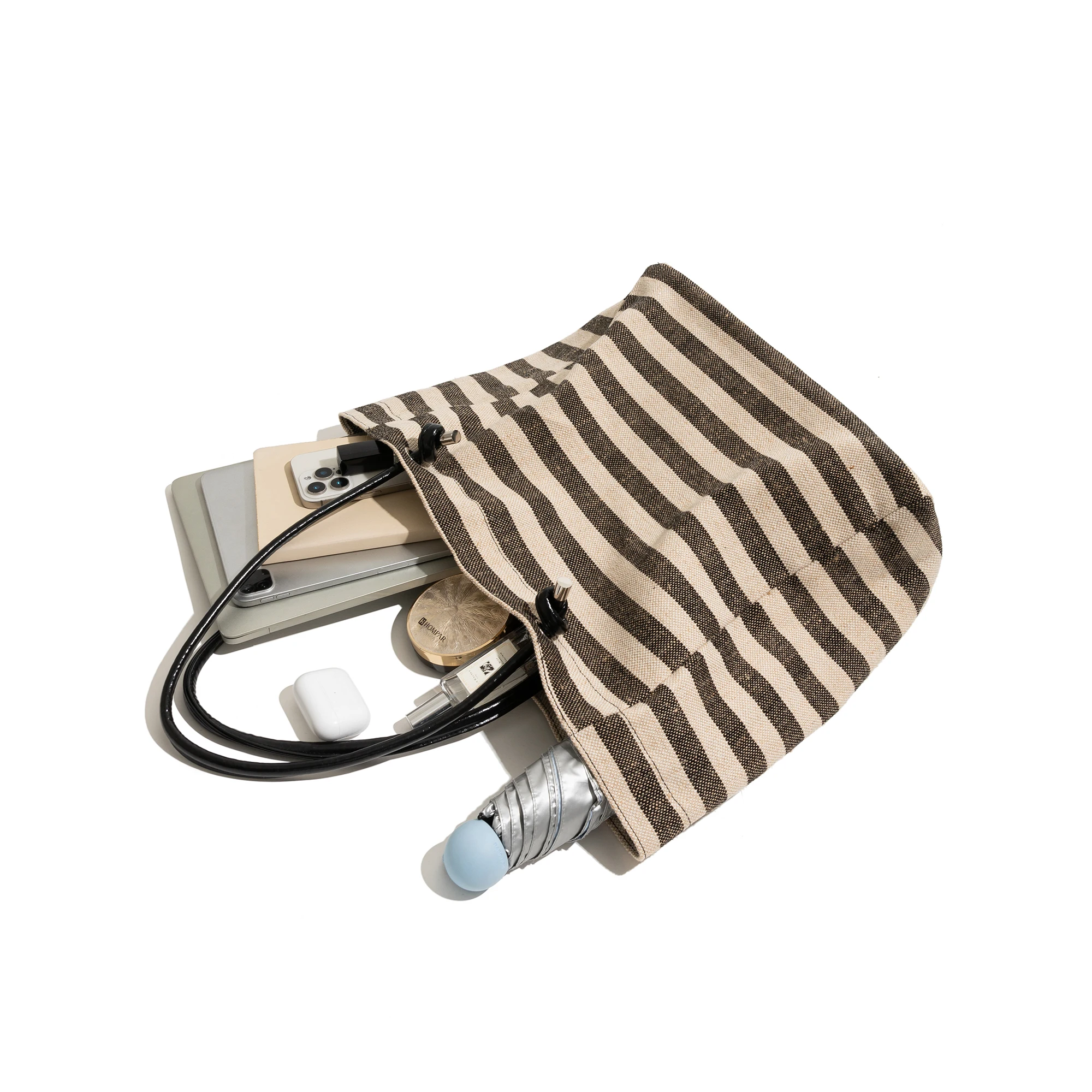 CKKUI Casual Striped Canvas Tote Bag for Women Large Capacity Shoulder Handbag for Shopping, Travel, Beach & Daily Commute