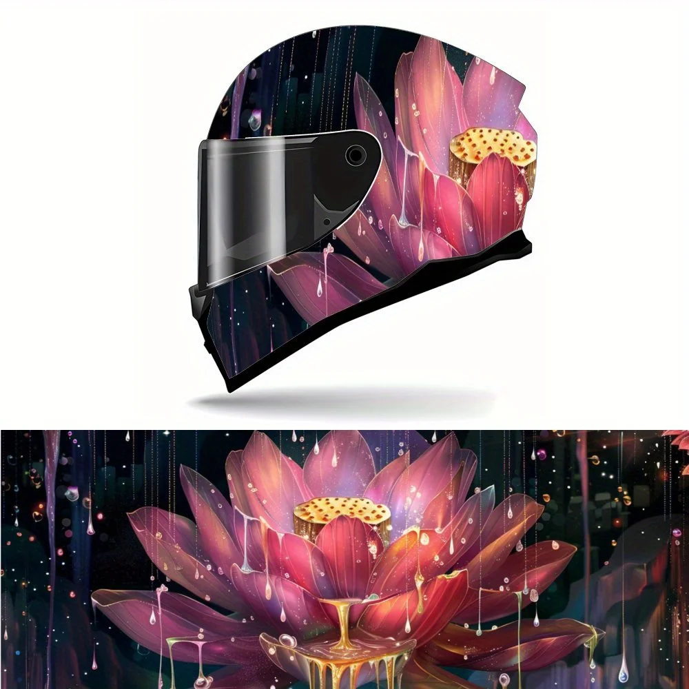 

Colorful Lotus Pattern PVC Motorcycle Helmet Vinyl Wrap, Self-Adhesive Waterproof Sticker, Anti-Scratch Decorative Film for Full