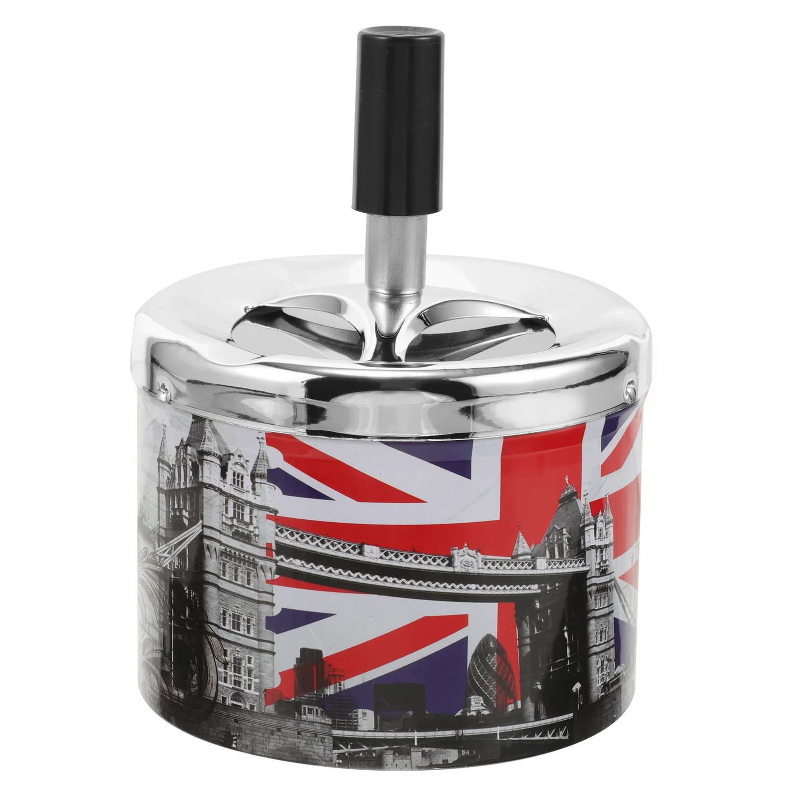 Metal Ashtray Lid Extinguishes Ash Automatically: A Novel UK Souvenir Mini Trash Can for Desktop and Car Decoration