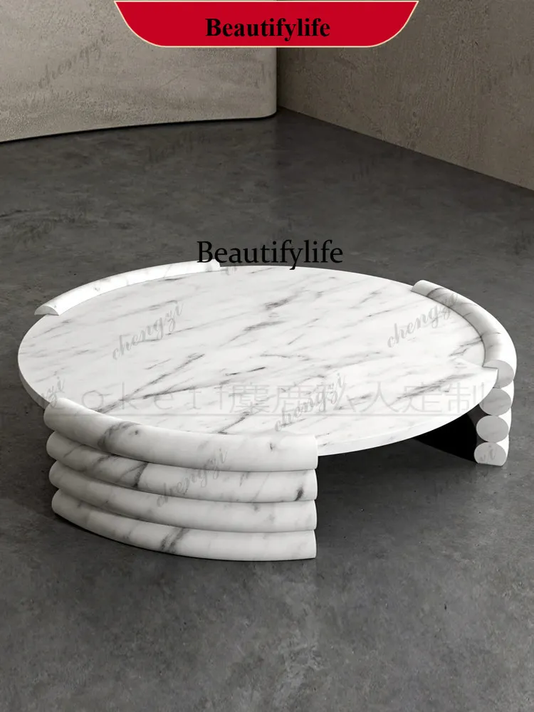 z183 Italian minimalist natural Roman cave stone round coffee table villa home high sense, stone coffee table
