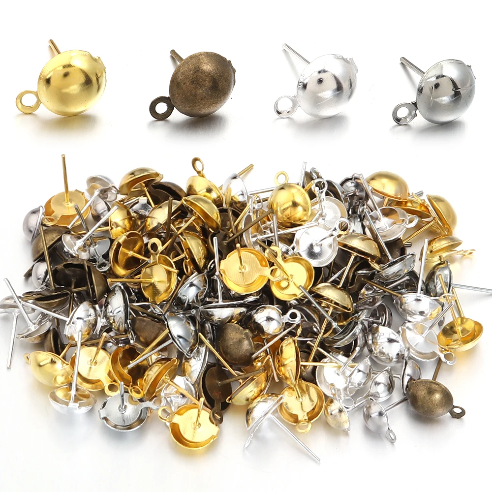 

50/2000 шт./лот 6/8 мм металлические железные серьги-гвоздики основа твердые полушариковые ушные упоры с открытым кольцом для изготовления сережек аксессуары