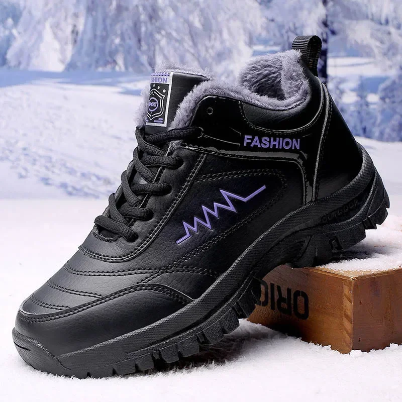 Winter Men's Snow Boots Men Work Shoes Plush Keep Warm Sneaker Man Outdoor Waterproof Ankle Snow Boots Casual Shoes Leather Boot