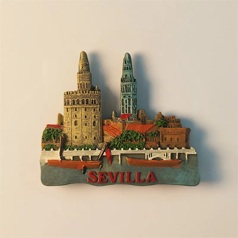 The Golden Tower, a landmark of Seville, Spain, visually 3D souvenir decoration, resin fridge magnet