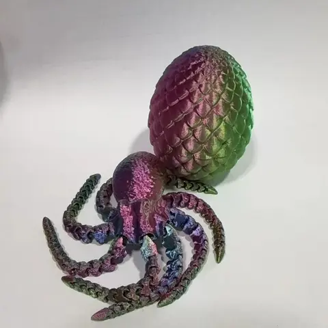 3D Printed Dragon Scale 8.5cm Egg and 13cm Octopus Figurine Toy Flexible Joints Desk Decor Ornament Creative Gifts for Boy Girl