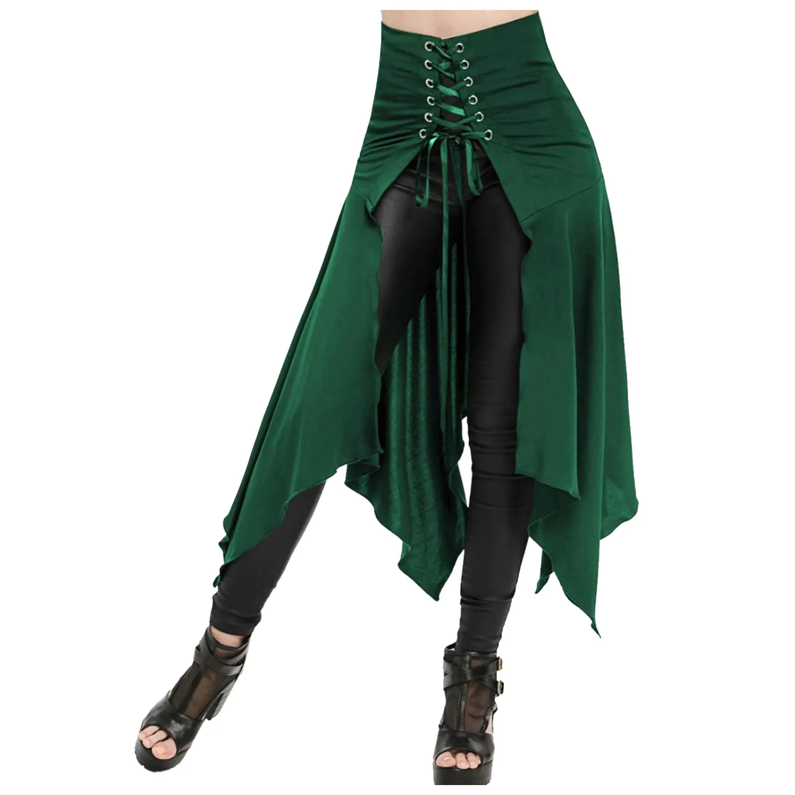 Gothic Skirt Black Medieval Vintage High Waist Skirt Lacing Irregular Umbrella Skirt Festival Steampunk Long Skirts For Women