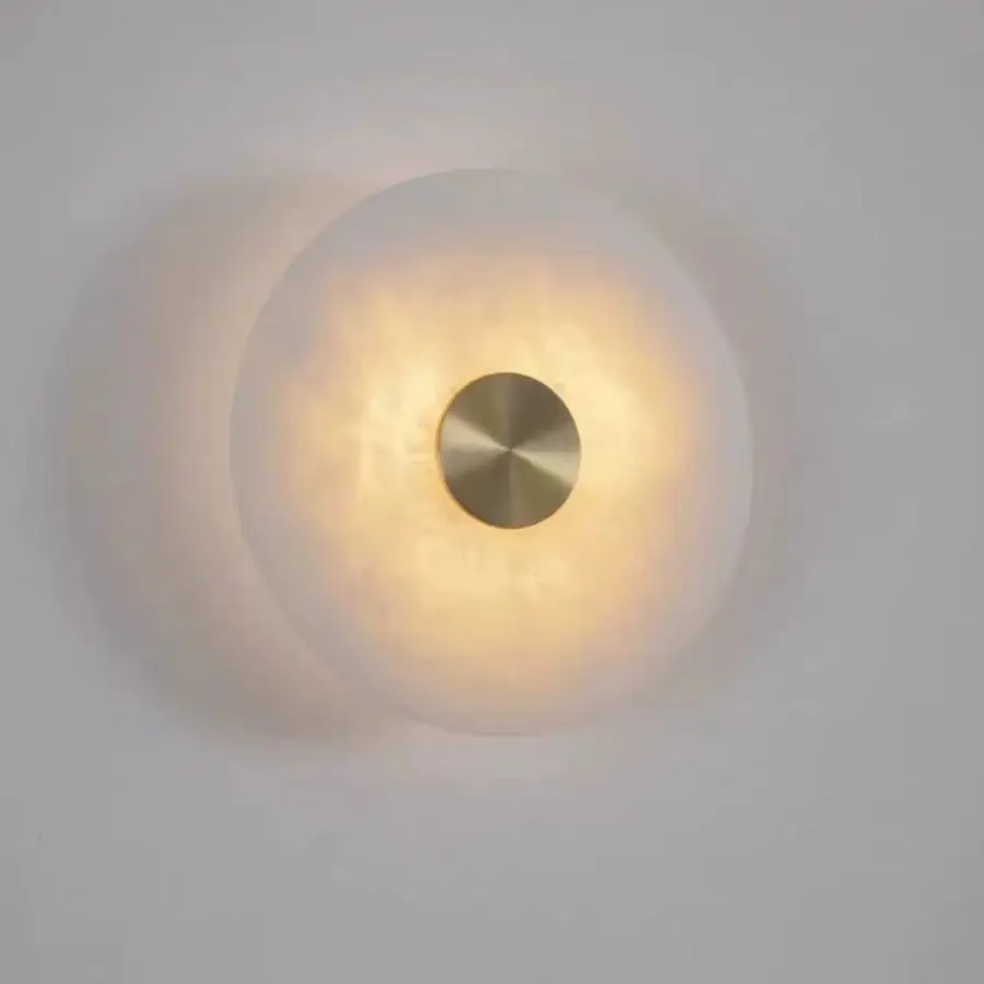

Art Deco Round LED Wall Sconce Natural Marble Brass Parlor Aisle Corridor Wall Lights Atmosphere Decoration Lamp Drop Shipping