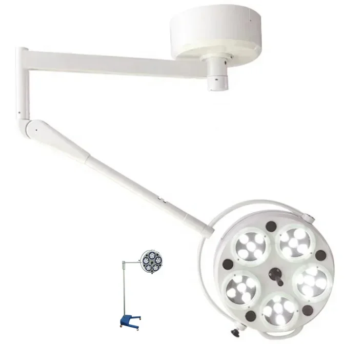 Tipo montato a soffitto sorgente luminosa a LED a braccio singolo funzionamento verticale del teatro medico lampada senza ombre luce chirurgica 5 fori