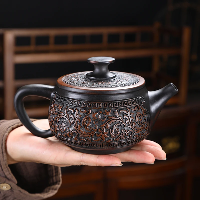 

Jianshui Purple Pottery Carving Teapot Hand Painted Antique Relief Teapot Household Teapot Kungfu Tea Set Kettle