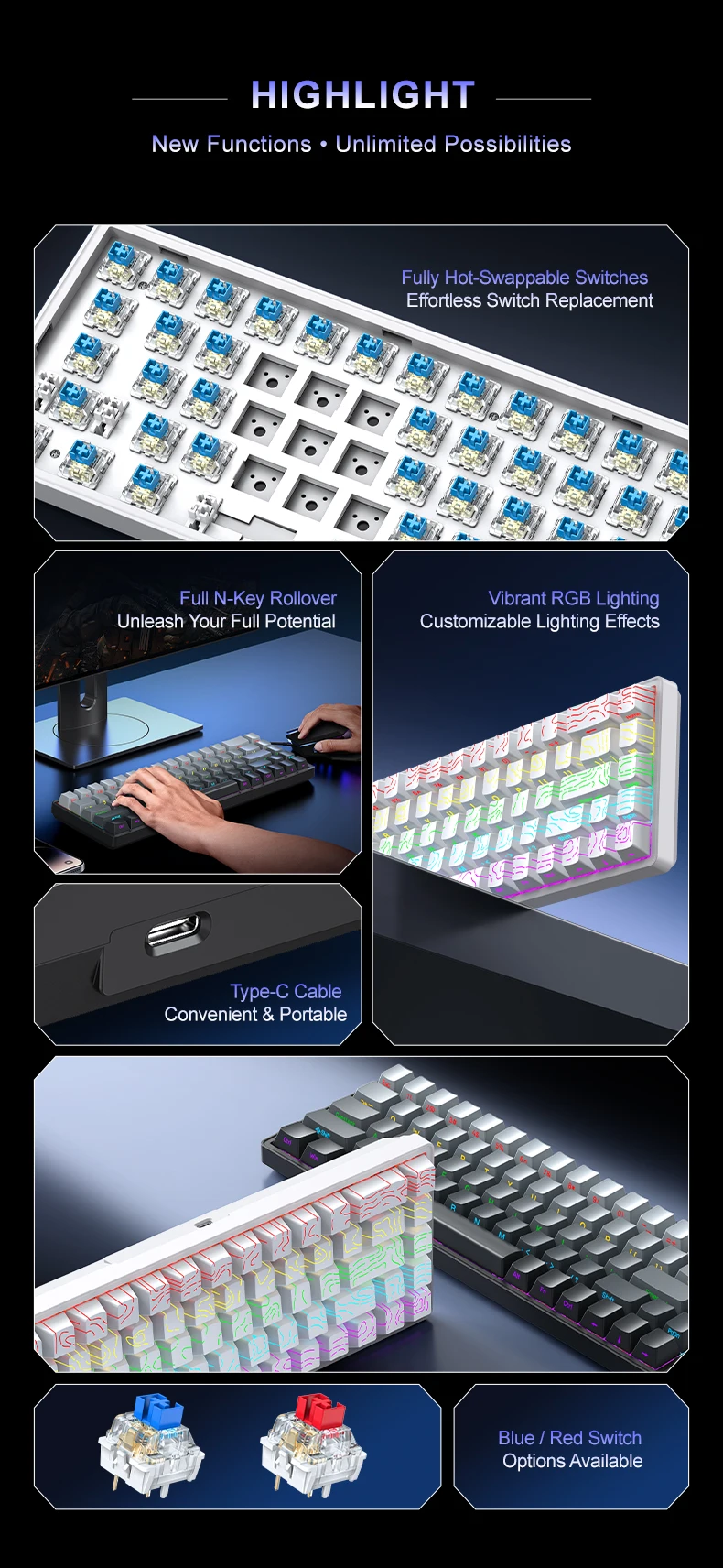 APAYADO A68 Tastiera meccanica - Gaming Keyboard Hot Swappable recensione e prezzo