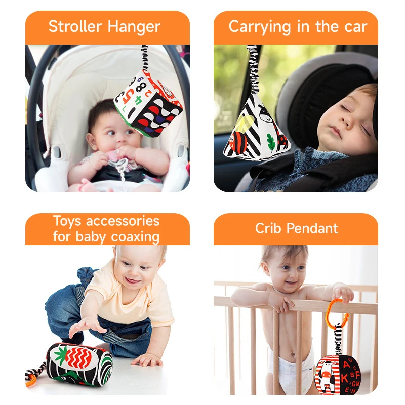 Recém-nascido preto e branco série chocalho sensorial visual agarrar habilidade treinamento brinquedo assento de carro berço cama bebê animal pingente chocalhos brinquedo