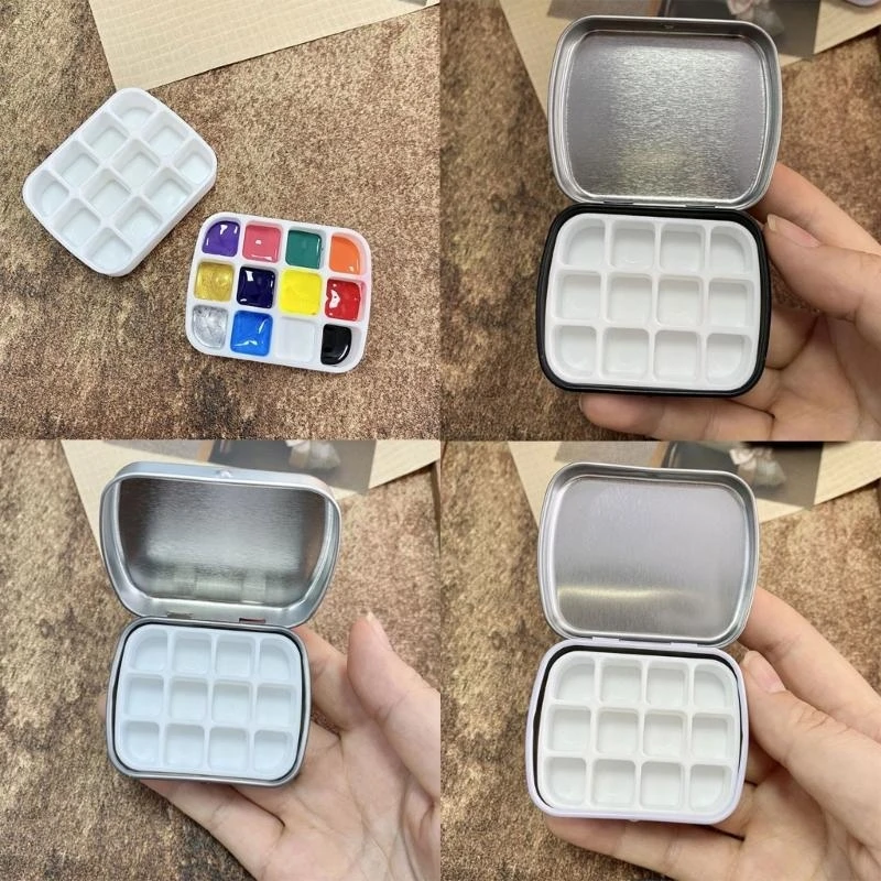 Watercolor Paint Case Leakproof Lid 12 Well Metal Paint Box for Travel Painting 