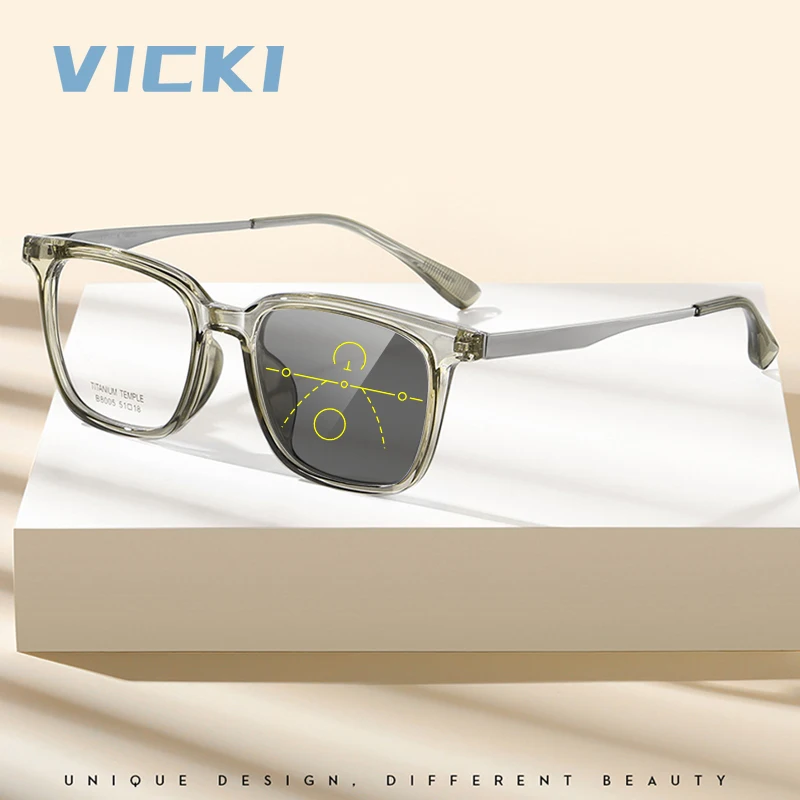 

Сверхлегкие квадратные очки унисекс из чистого титана с настраиваемыми рецептами и фотохромными свойствами, мультифокальные 8005