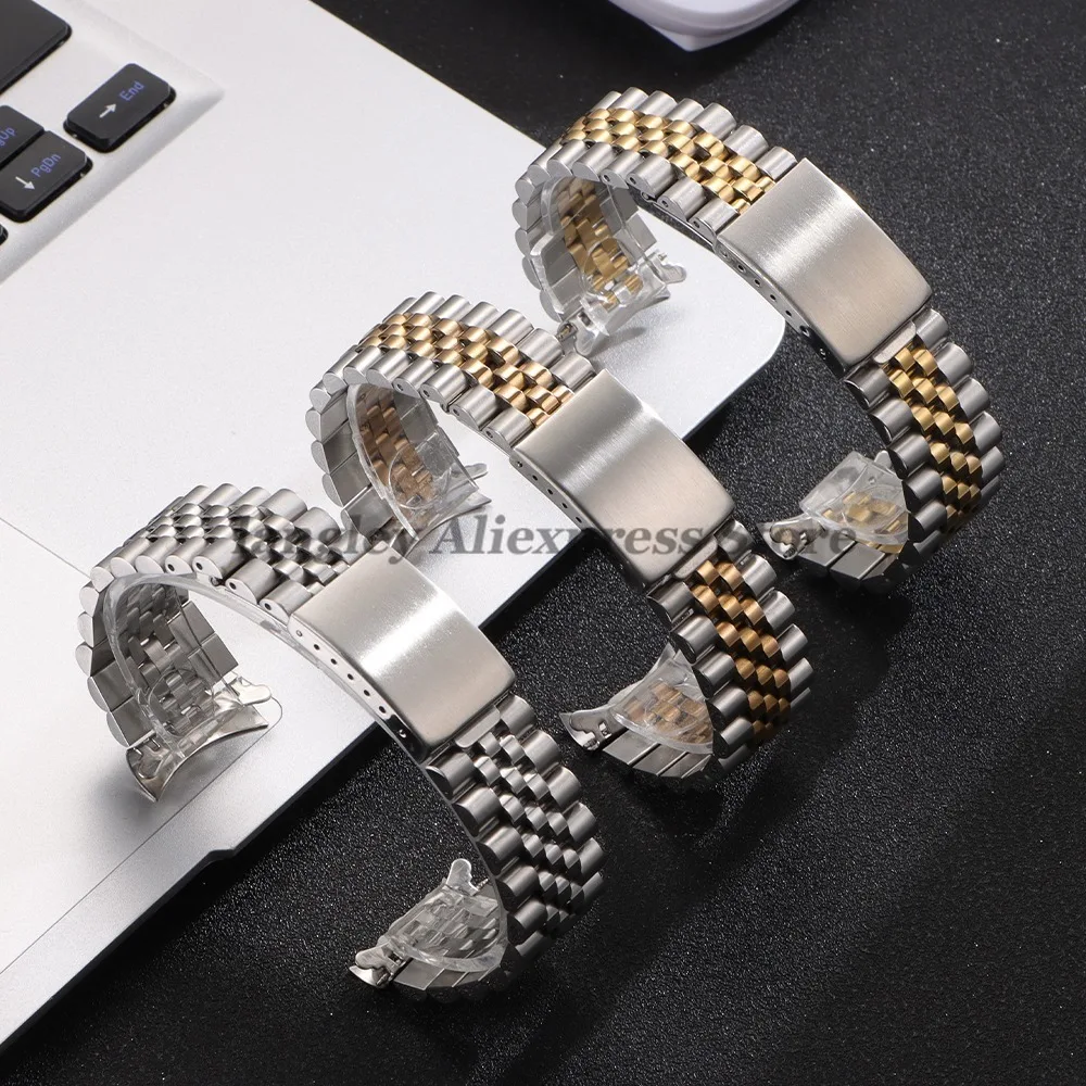 الفاخرة منحني نهاية حزام (استيك) ساعة ل رولكس DATEJUST ل اليوبيل سوار الفولاذ المقاوم للصدأ 18 مللي متر 19 مللي متر 20 مللي متر 21 مللي متر حزام معدني اكسسوارات