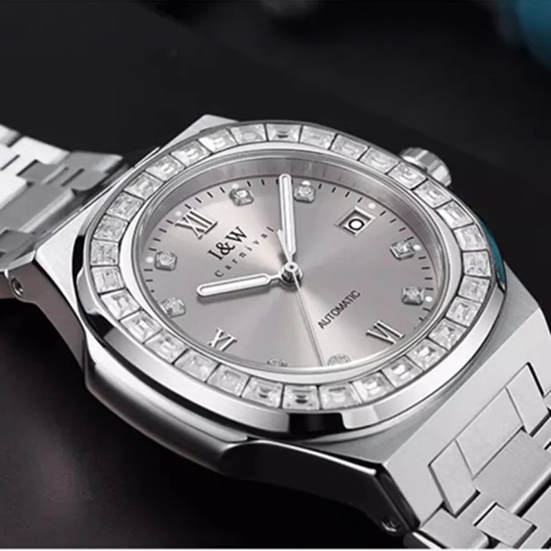 

КАРНАВАЛ Брендовые механические часы Роскошный сапфировый календарь NH35 Автоматические наручные часы с механизмом Водонепроницаемые для мужчин Montre Homme