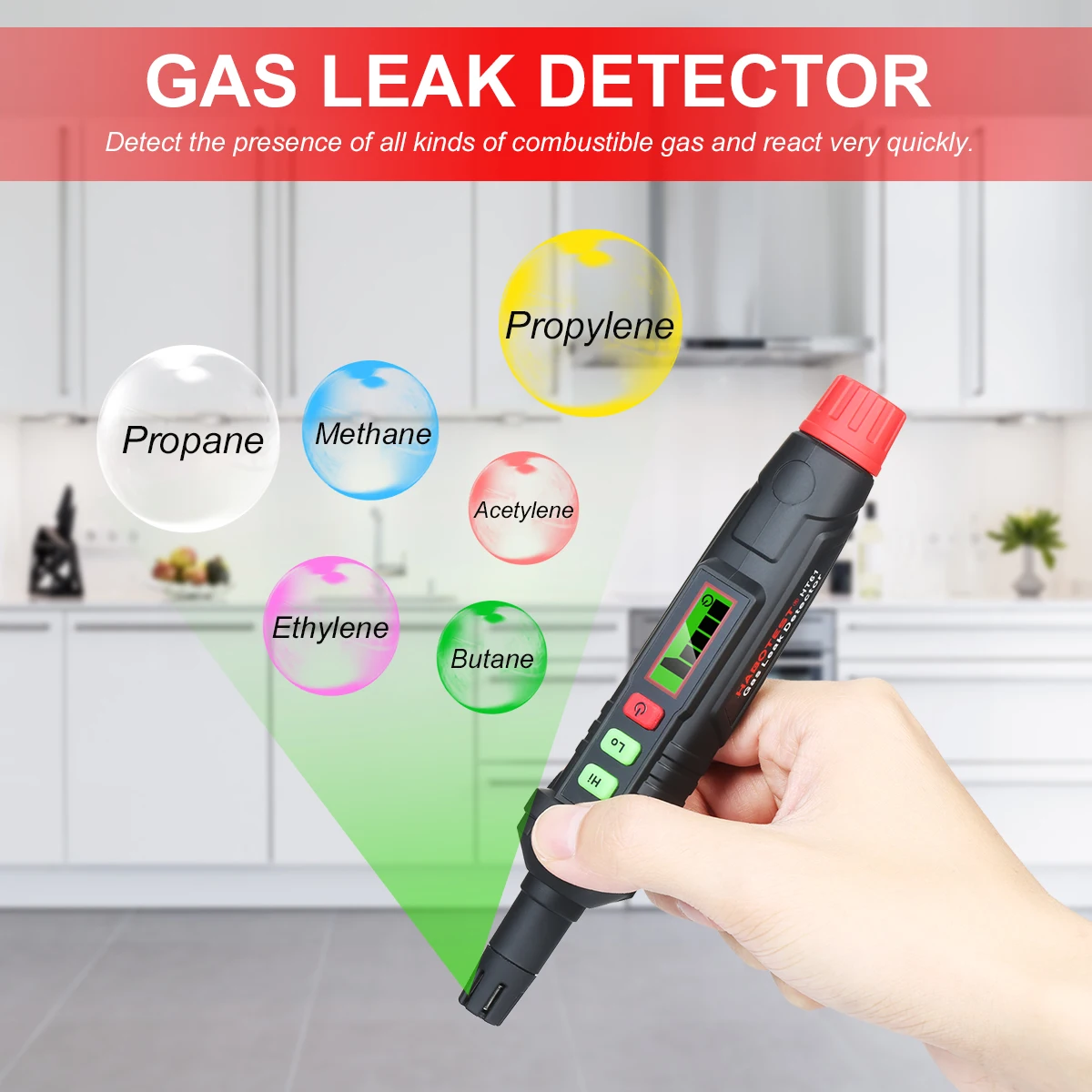 HABOTEST Portable Gas Leak Detector Alarm Combustible Gas Detector with Audible and Visual Alarm All Types of FlammableGases