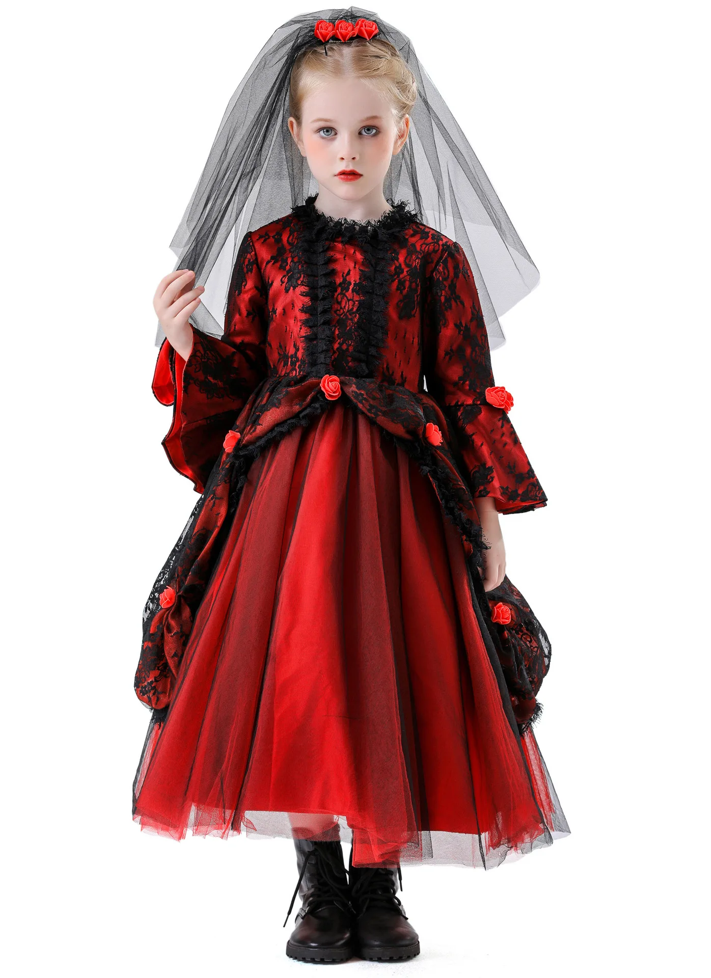 

Halloween Girl Skirt Cosplay Medieval Court Children Ghost Bride Witch Vampire Princess Dress Show Costume