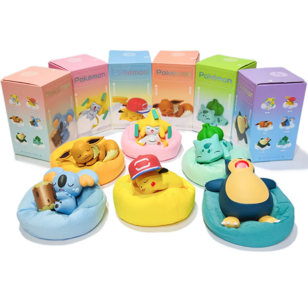 6pcs/set Pokemon Figure Sleeping Anime Characters Starry Dream Pikachu Bulbasaur Series Car Interior Hand Position Toys Gifts