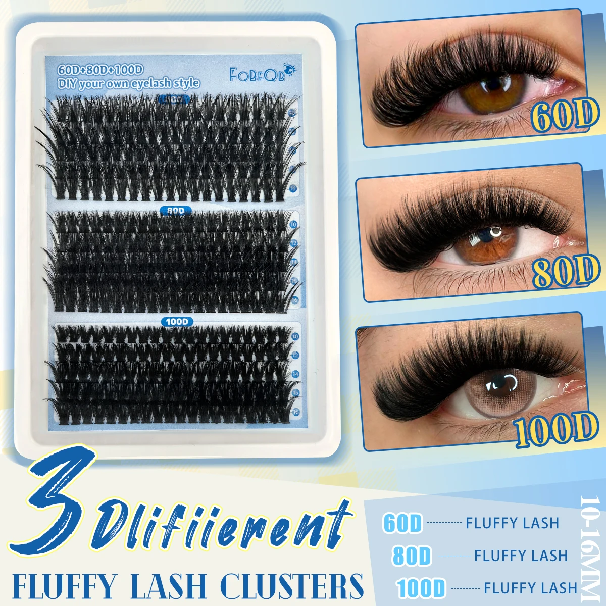 15Rows DIY 5D Fluffy Lash Clusters 60D/80D/100D Thick Eyelash Clusters Wispy Individual Lashes 10-20mm Cluster Eyelash Extension