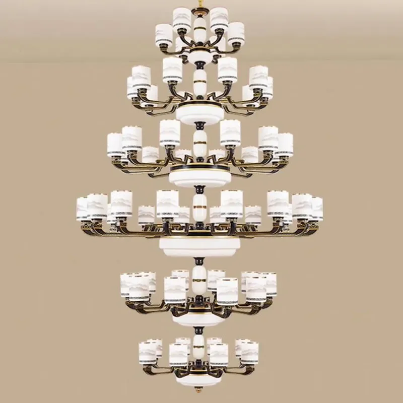 for Duplex Building Chandelier New Chinese Villa Living Room Lamp Hollow Middle Floor Empty Lobby Hall Chandelier
