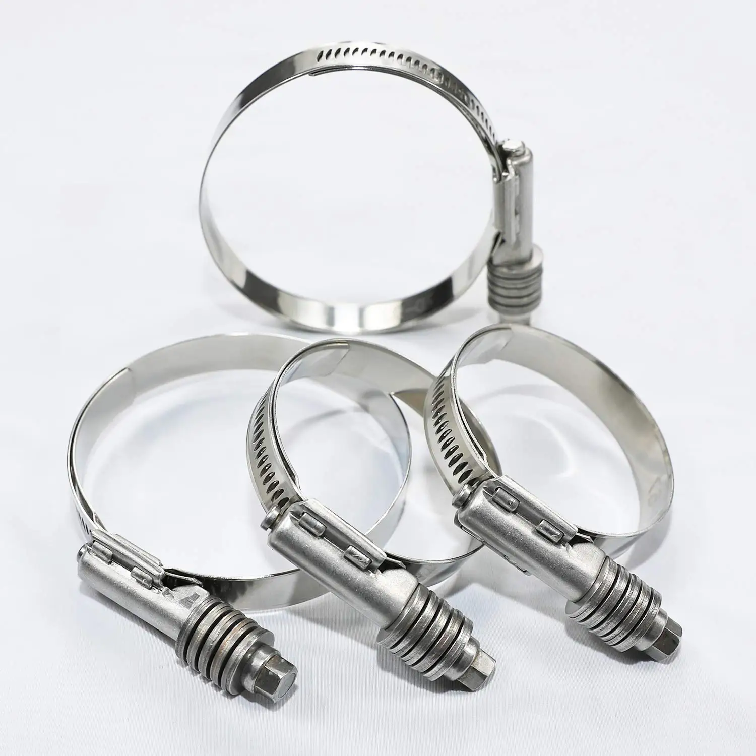 4pcs T Bolt Hose Clamp 32-110mm 304 Stainless Steel Heavy Duty Fuel Worm Gear Drive Exhaust Pipe Clamp for Automotive Fasteners