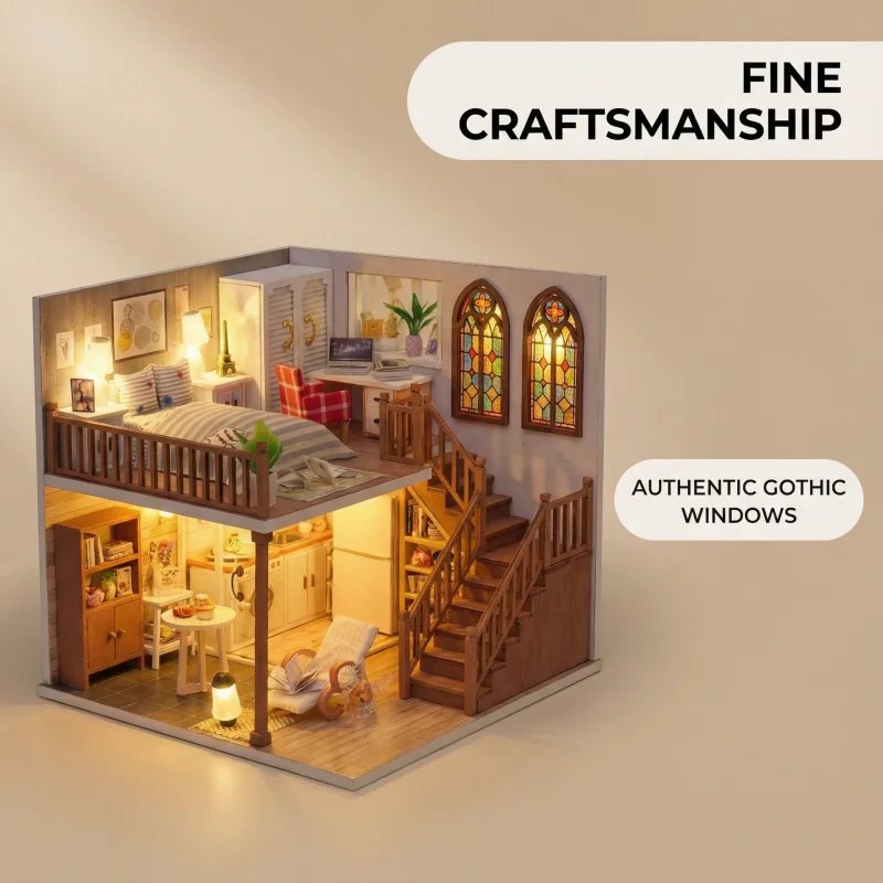 OUZEY 3D Houten Miniatuur Huizen Kleine Stedelijke Huis Puzzel Speelgoed Decoratie Model Handgemaakte DIY Model Kit Voor Volwassen