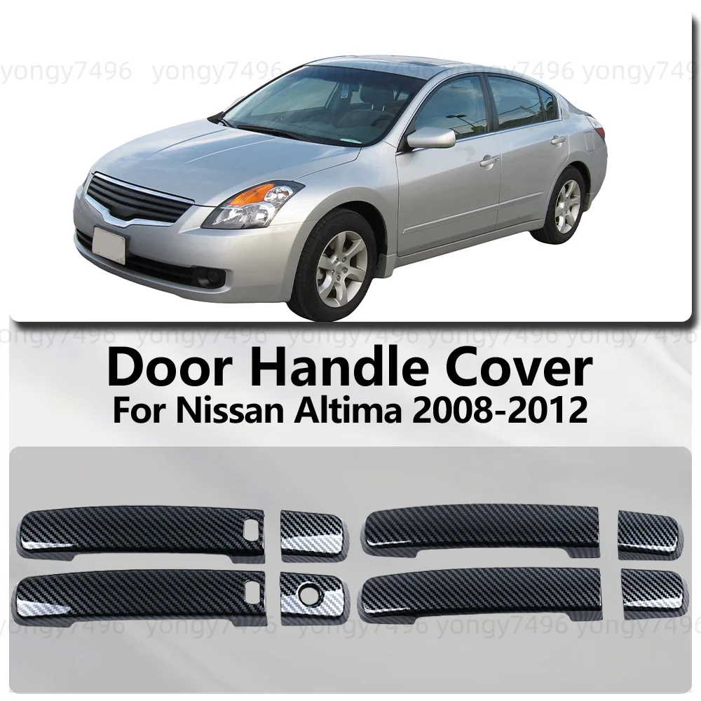 For Nissan Altima 2008 2009 2010 2011 2012 Carbon Fiber Chrome Silver Bright Black Door Handle Cover Car Decoration Accessories
