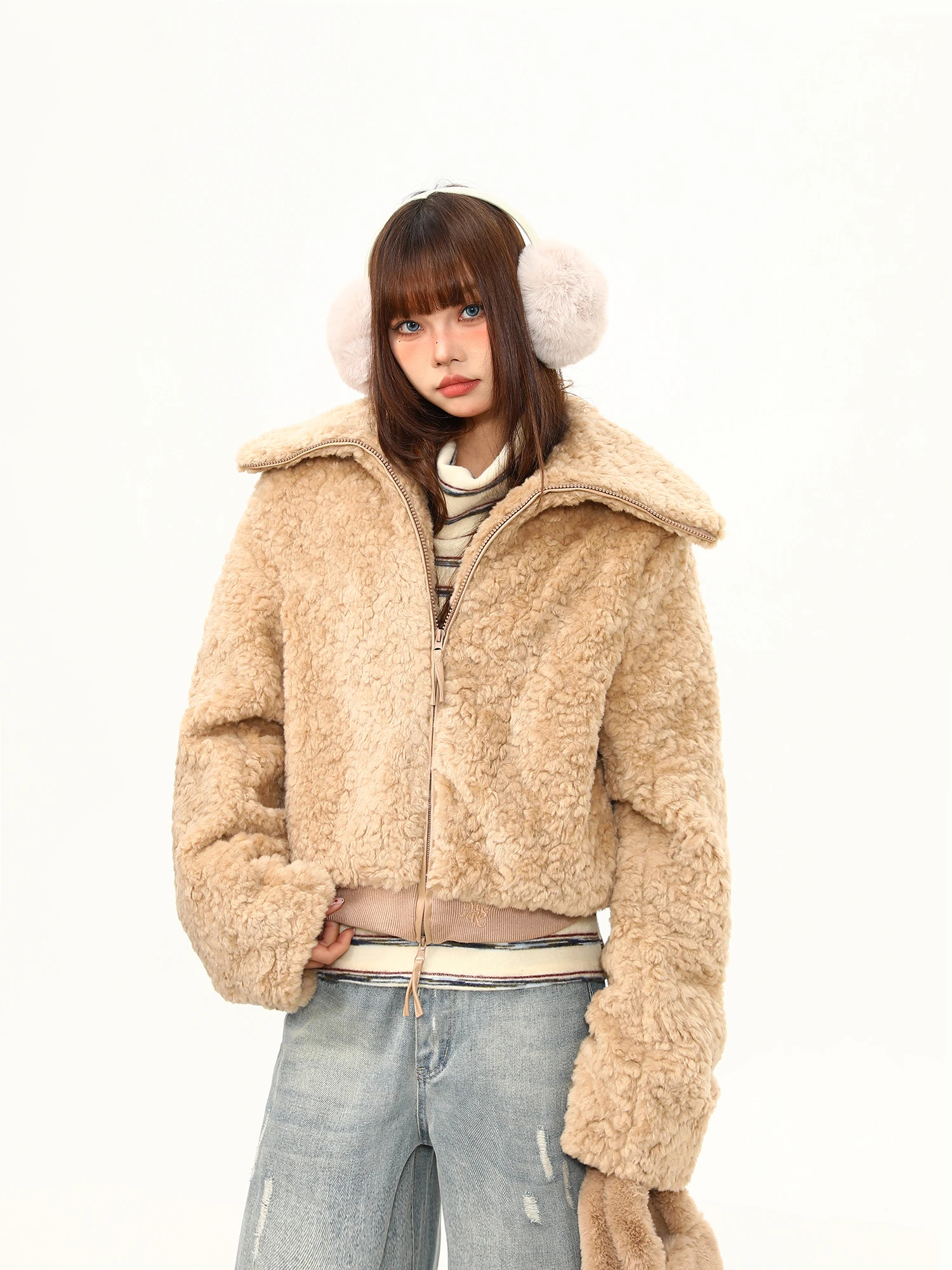 

Wild Animal ort Thiened Winter Coat Women's Street Sle Loose Fit Long Sve Zipper Closure Warm Cotton Jaet