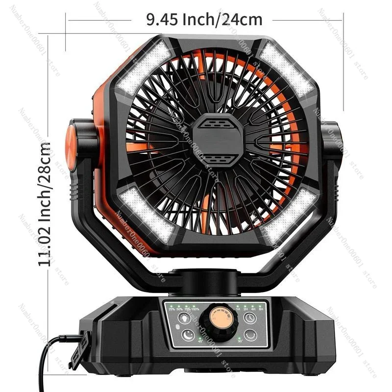 Wentylator kempingowy 20000 mAh z podwójnym silnikiem, przenośny wentylator na baterie z 4 latarniami LED