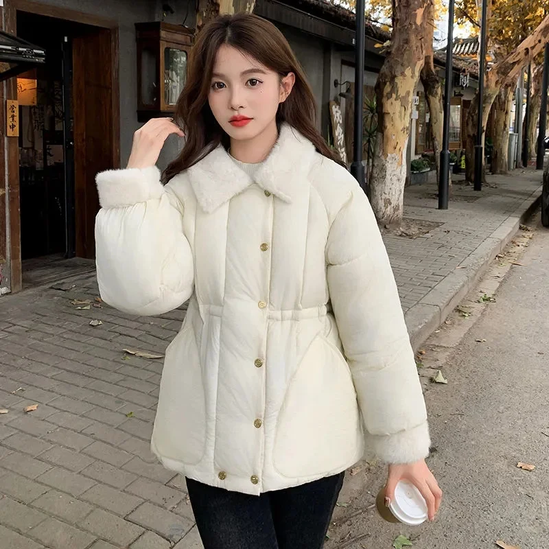 

Зимняя женская модная лоскутная пуховая хлопковая куртка 2025 Femme, короткие парки, верхняя одежда, корейское женское пальто с длинными рукавами и хлопковой подкладкой