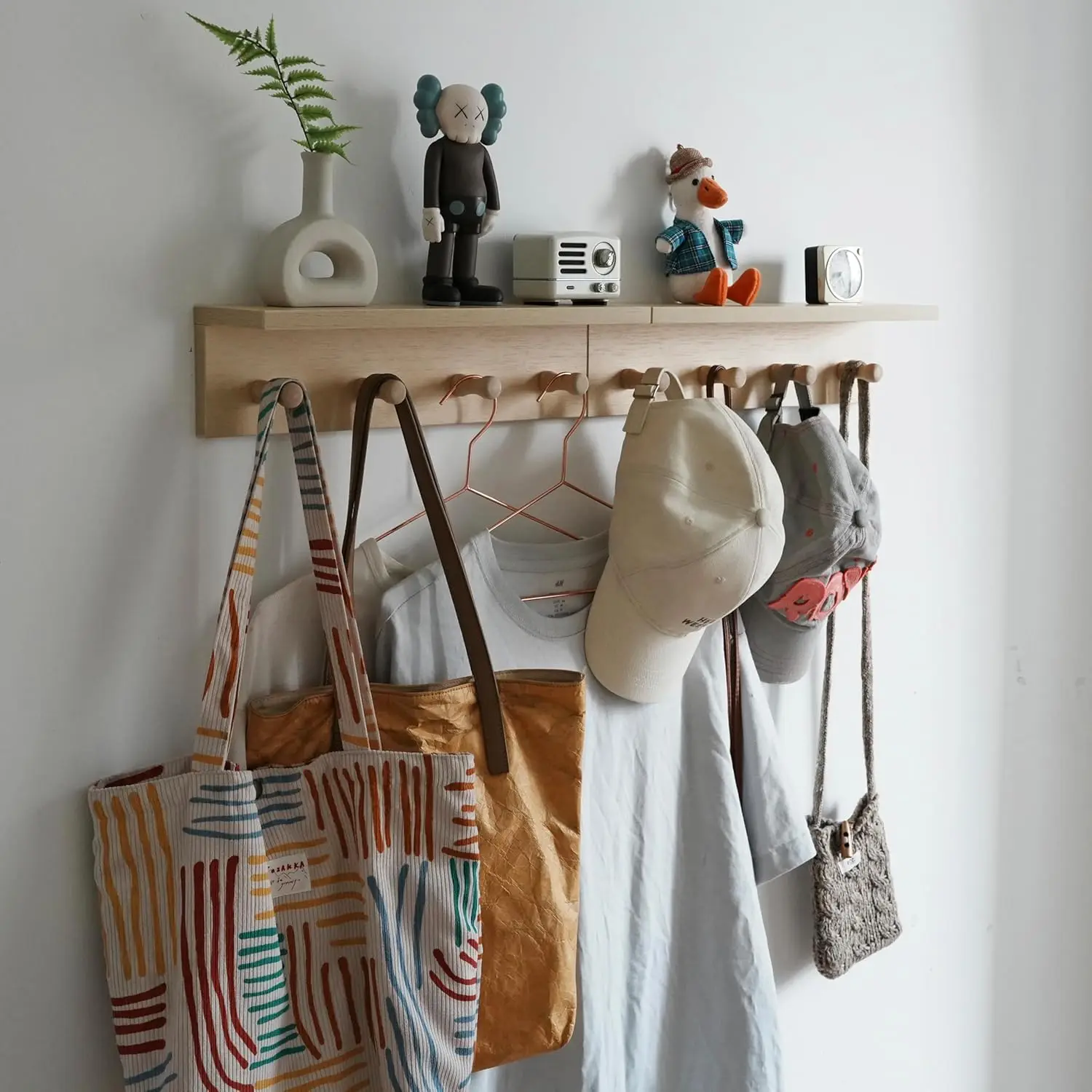 

Wooden Wall-Mounted Coat Rack with Shelf, Birch Finish, Multi-Purpose Organizer for Home