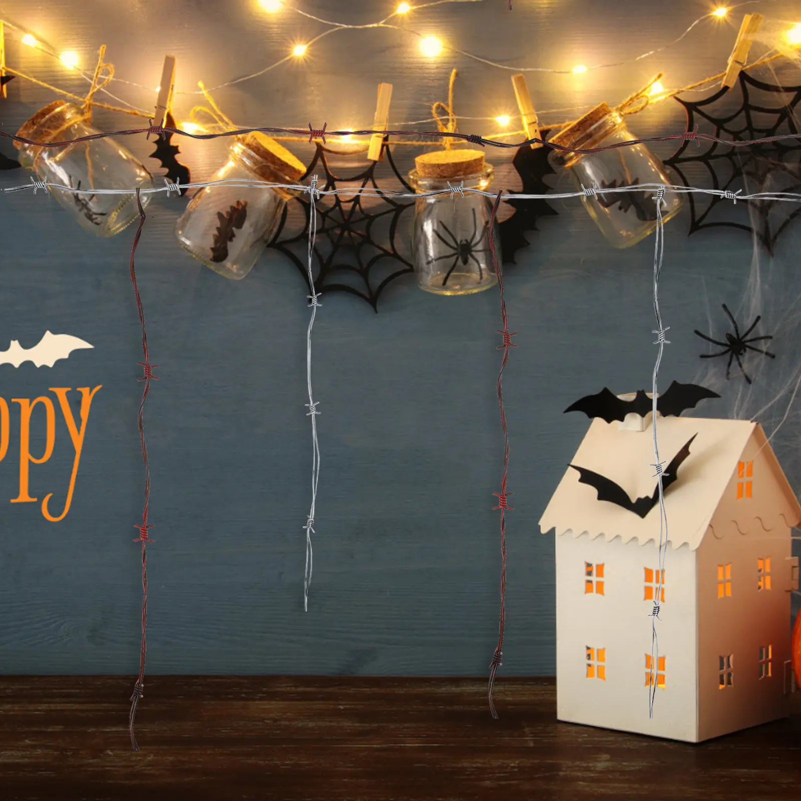 

2Pcs 2.5m Realistic Barbed Wire Halloween Decoration Flexible Safe Prop for Haunted House Costume Events Party Barbed Wires Prop