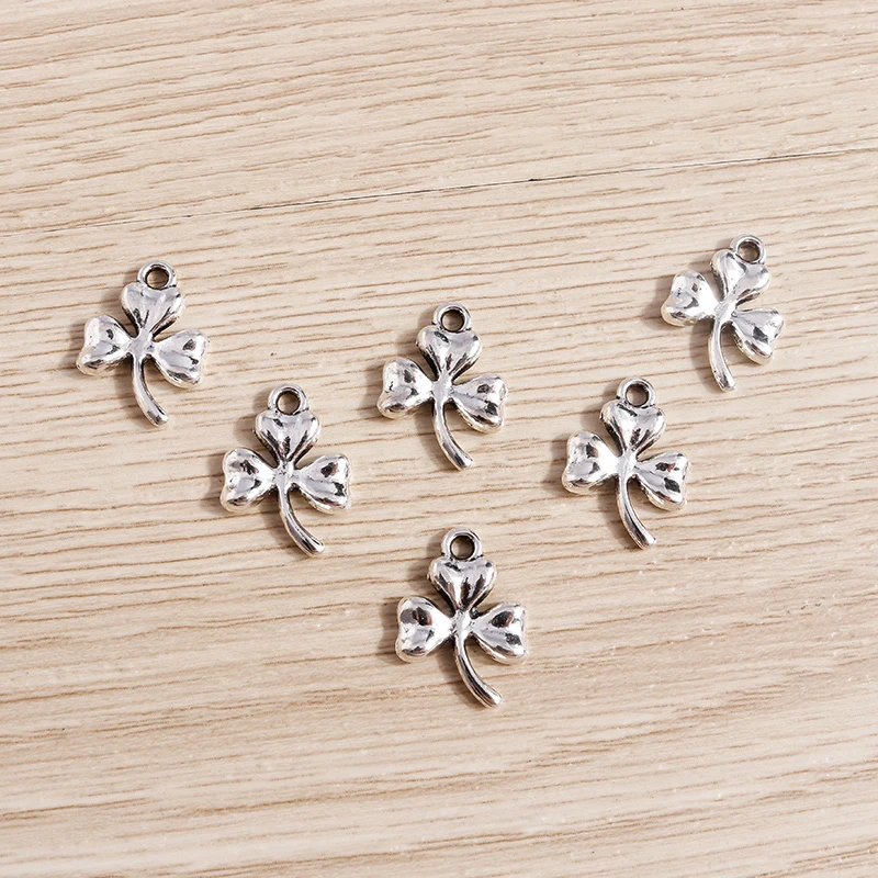 Tusember 30 Stück 12 x 17 mm Charms Metall Glücksklee Blumenanhänger für DIY niedliche Ohrringe Halsketten Schmuckherstellung Handwerk – Detail 5
