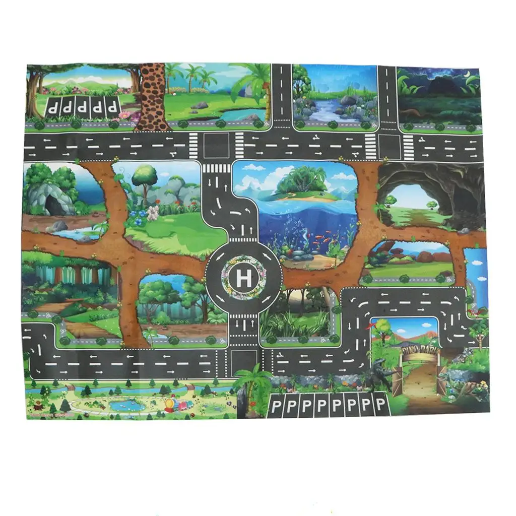 Tracks Cars Trucks Trains Playset Road Traffic Play Mat Toy Plastic City Track Map for Playroom Floor