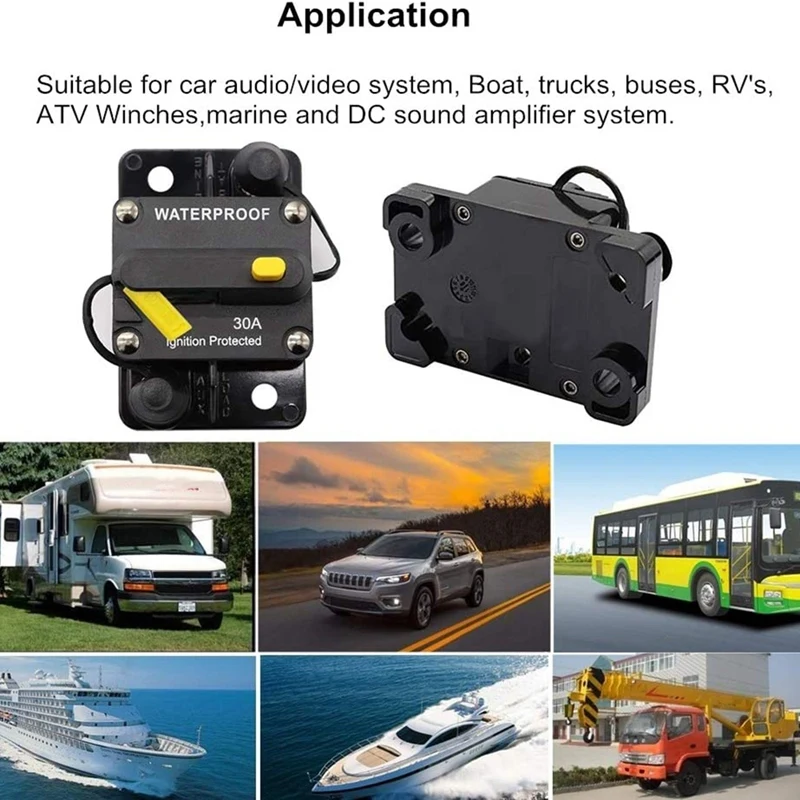 

Автоматический выключатель 30 А, 12 В-48 В постоянного тока, ручной сброс для троллингового двигателя, Rv, морских лодок, транспортных средств, защита системы (30 А)