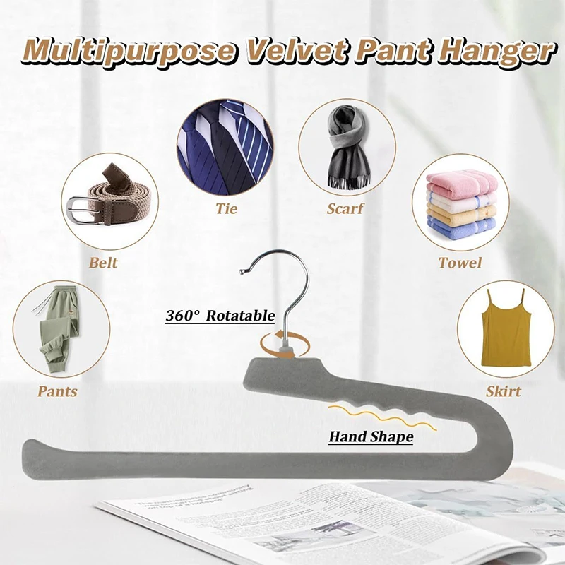 Non-Slip Flocked Z-Shape Pants Hanger Space Saving No Crease Trousers Hanging Rack Anti-Scratch Velvet Pant Organizer for Closet
