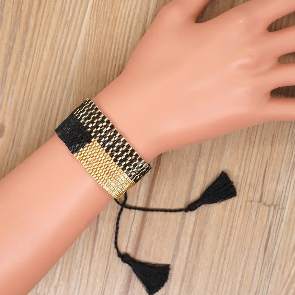 

Rice Ball Bracelet Hand woven Geometry Retro Stripe width pattern Simplicity Bohemia Adjustable Female Beaded Bracelet
