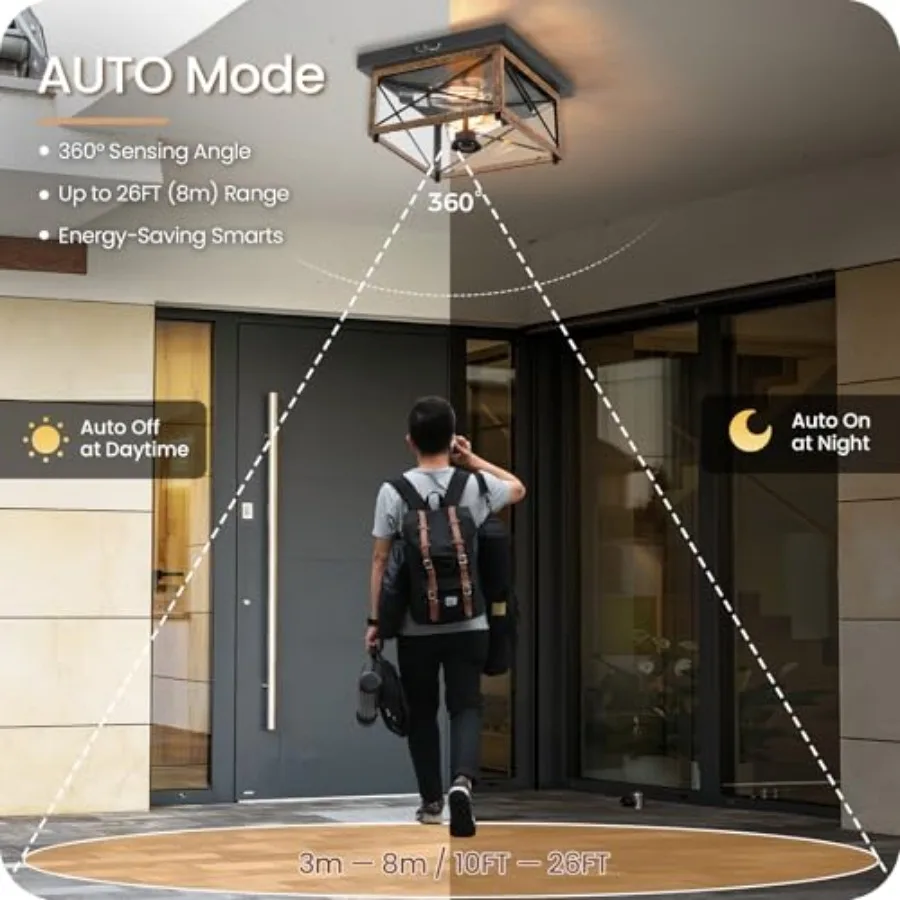 Outdoor Ceiling Light with Motion Sensor, Flush Mount Porch Ceiling Lights Outdoor, 2-Light Farmhouse Metal Close to Ceiling Li view 2
