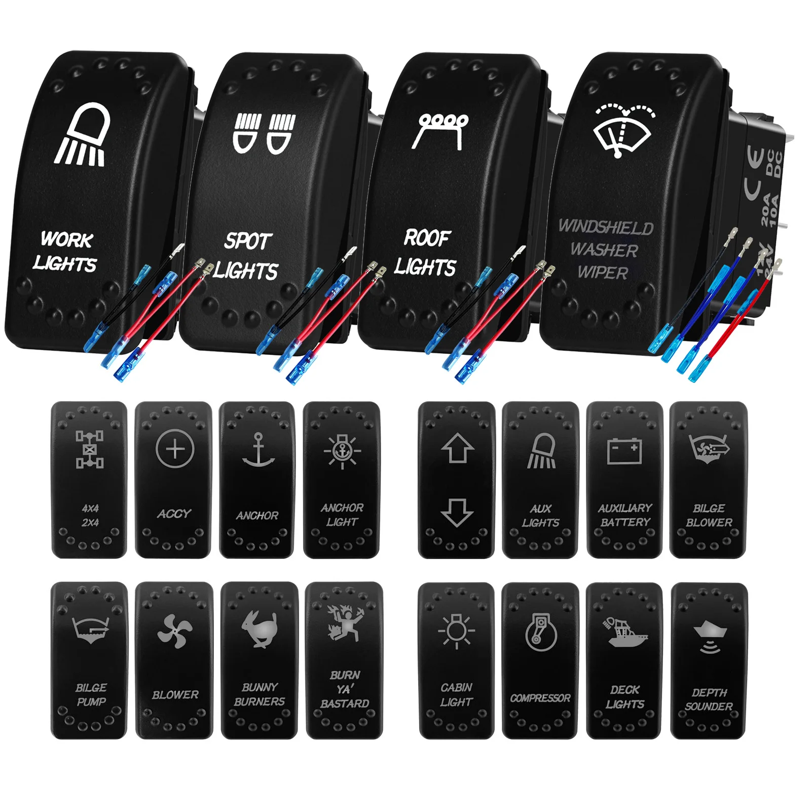 Waterproof White LED Rocker Switch for Light Bar Spot Lights 5P/7P ON-OFF-ON 12V/24V Heavy Duty for Car Boat Truck SUV 4x4 Hilux