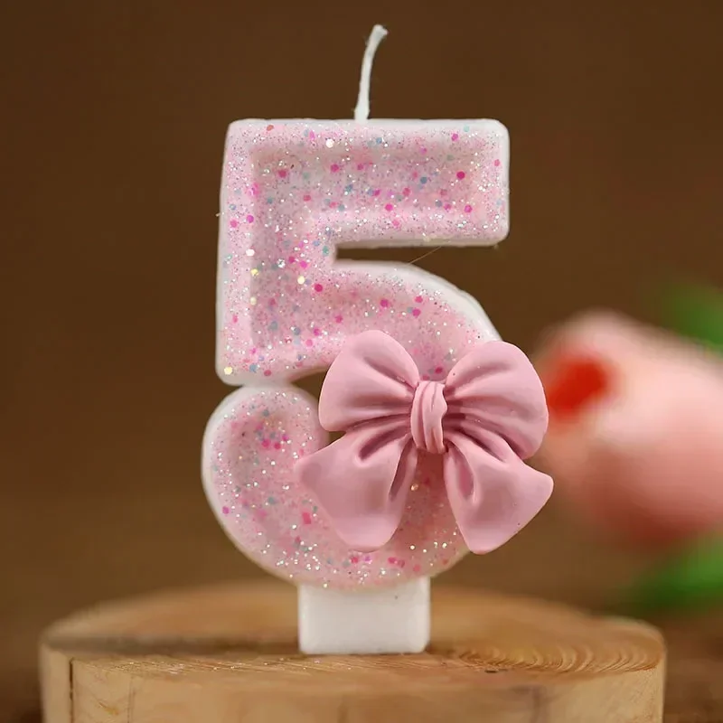 

Pink Birthday Candle Beautiful Girl Birthday Number Candles Sparkling for Cake Topper Decoration Flower Pure Bee Honey Candles